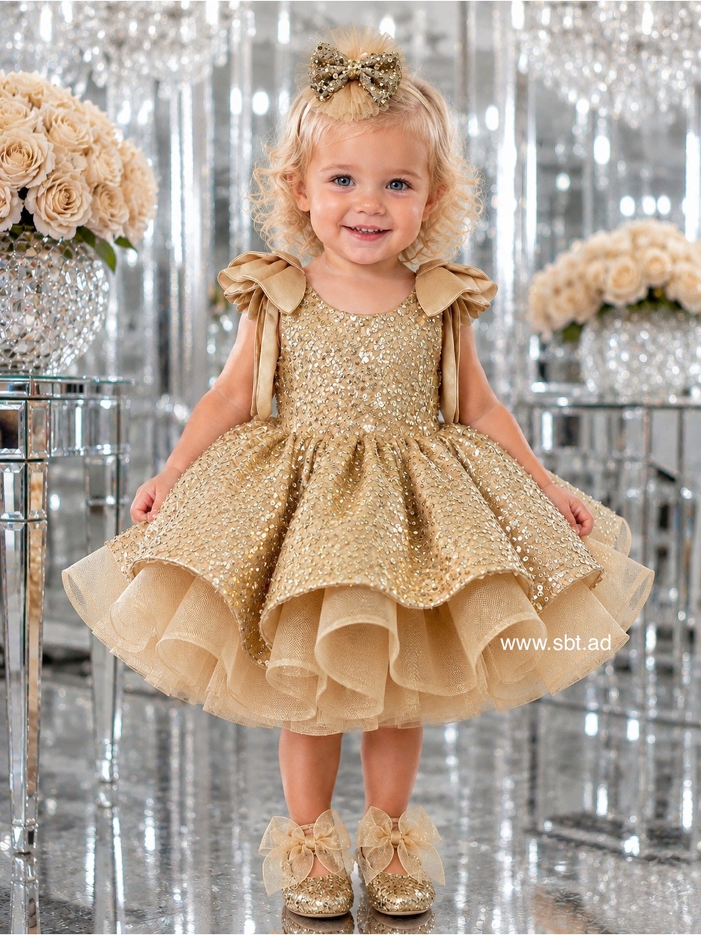 NWT Adorable Baby Girl Formal Dress Sparkling Sequins & Beads Flower Girl Gown - Picture 3 of 16
